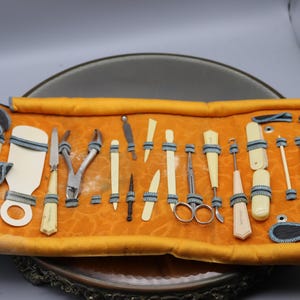 Vintage Celluloid Manicure Set - Original Case - French Ivory - 1930s - 17 Pieces
