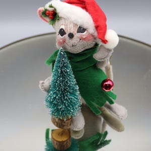 Vintage ANNALEE Christmas Mouse Doll with Tree & Ornament