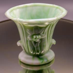 Vintage Akro Agate Green Slag Glass Vase - 1940s - Molded Glass