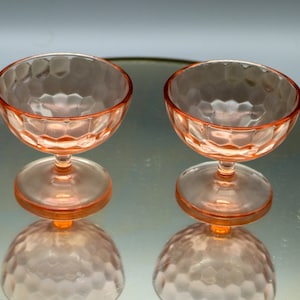 Vintage Jeanette Hex Optic Honeycomb Sherbet Glasses - Pink Sherbet - Set of 2 - 1930s - Footed Sherbet