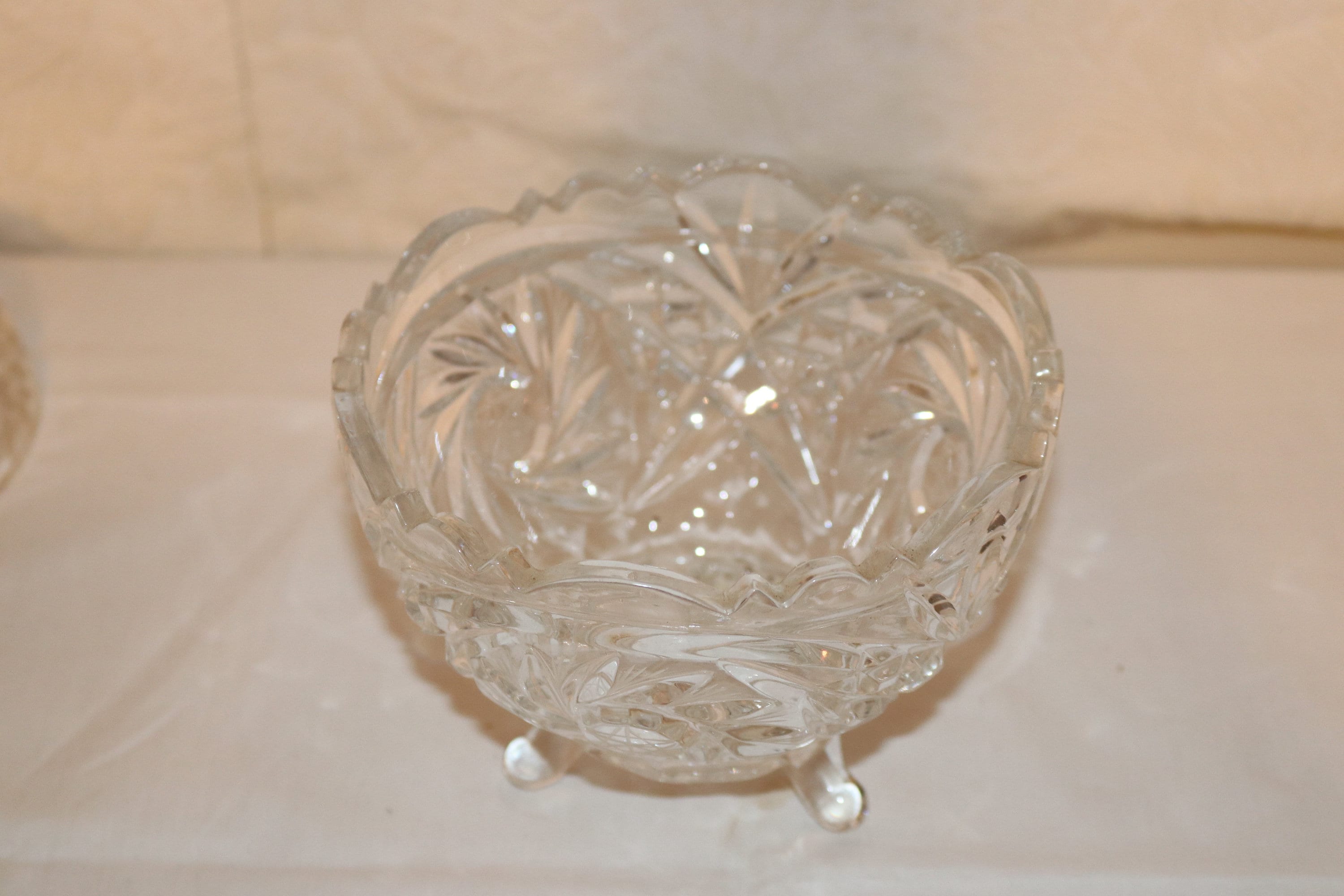 Vintage Zajecar Crystal 3 Footed Covered Candy Dish Etsy