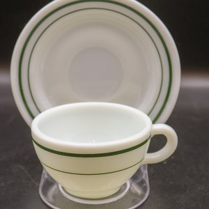 1950s Pyrex Tableware Double Green Stripe Cup & Saucer - Made in USA - Restaurant Ware - Pre-Owned - Corning - 701-23 and 798-35