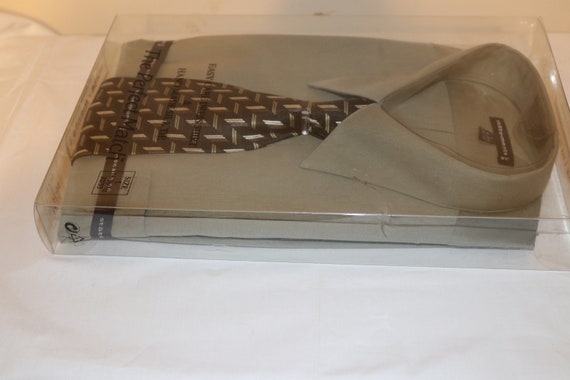 1990s Olive Green Shirt & Silk Tie Set - Size Lar… - image 6
