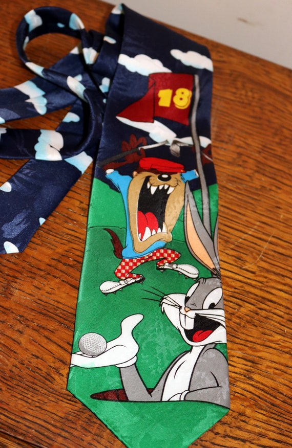 Vintage Looney Tunes Men's Tie - Taz & Bugs Golf … - image 2
