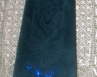 Vintage Suede Men's Tie  - Teal Green Embossed Print - Blue Sparkles - Made in Spain