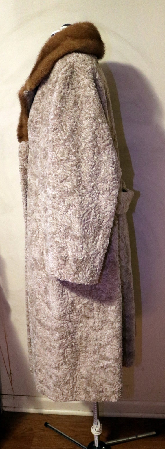 1960s Beige Faux Persian Lamb Coat with Genuine M… - image 7