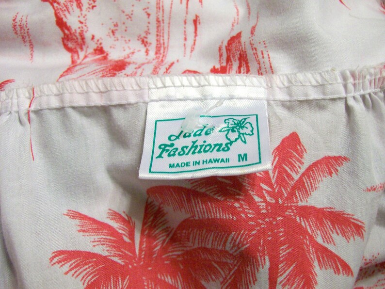 Size M Cotton 1970s Jade Fashions Hawaiian Muu Muu Dress 34 Length Short Sleeve Made in Hawaii
