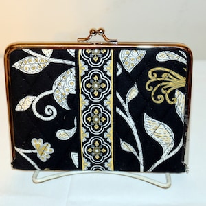 Vera Bradley Foto Portemonnaie - Schwarz Weiß Gelb - Kiss Clasp Verschluss - Pensioniertes Muster