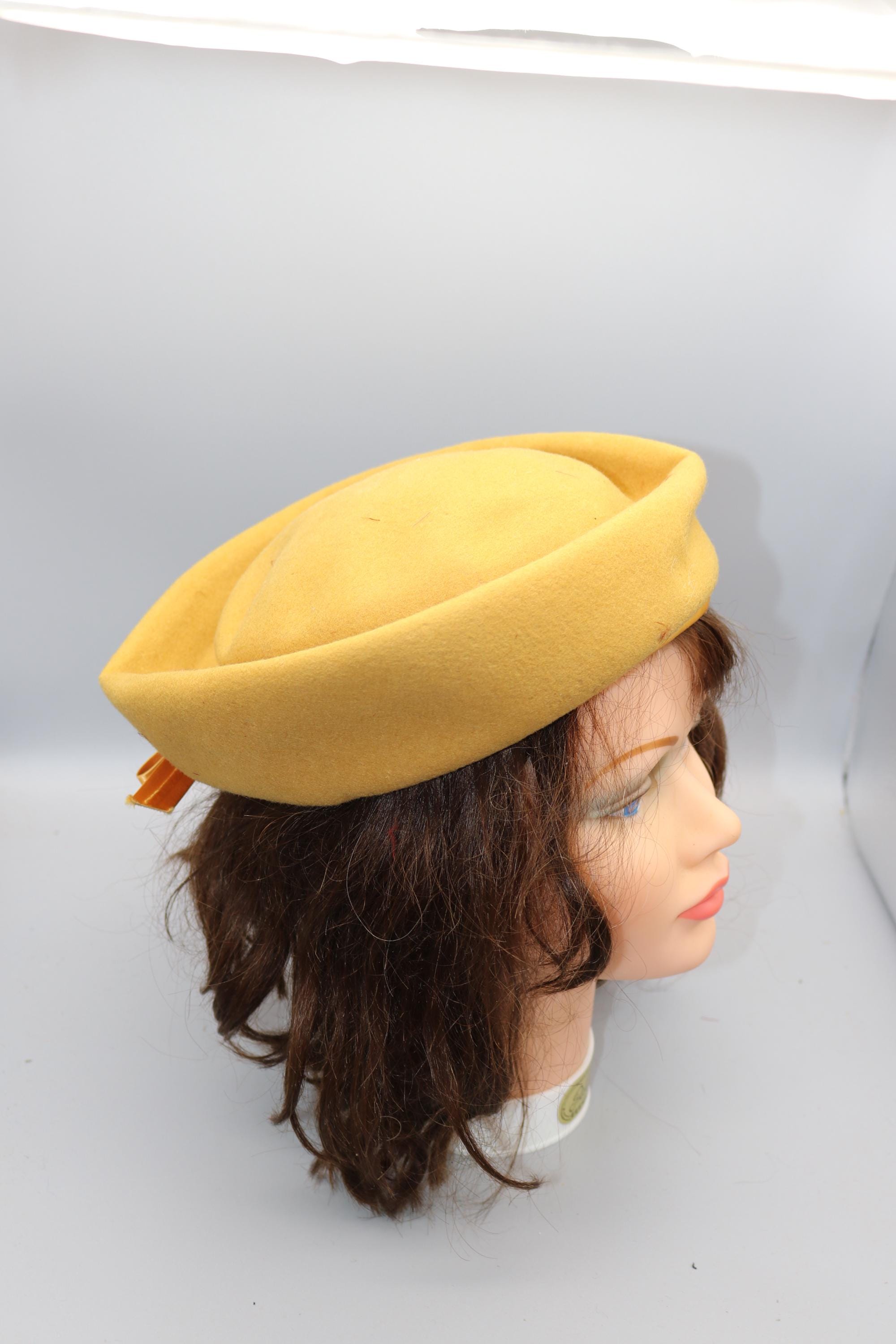 Vintage Glenover by Henry Pollak 1940s Cloche & Bowler Combination Ladies Hat 1940s Glenover Gold Wool Hat: Vintage Satin Bow Back Winter  main image 2