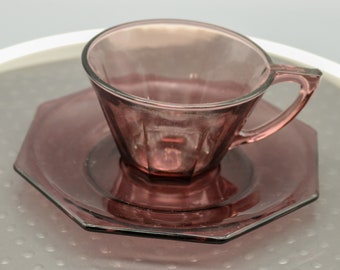 Vintage marokkanische Amethyst-Tasse und Untertasse - Untertassen Labeled - Achteck-Form