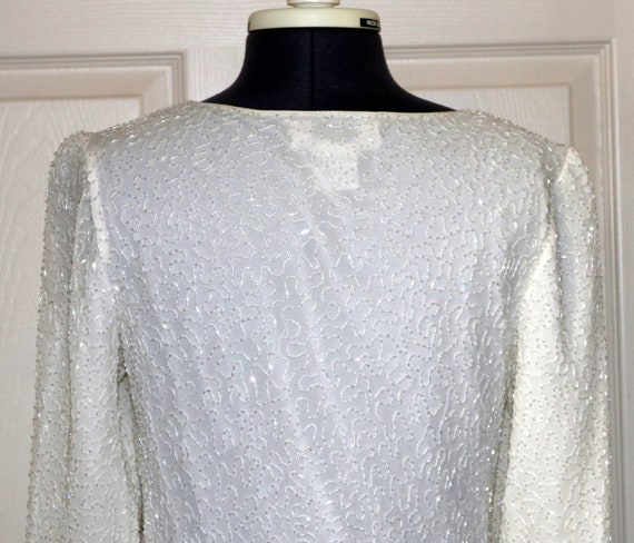 1980s Kazar Beaded Blouse - White - Cowl Scoop Ne… - image 6