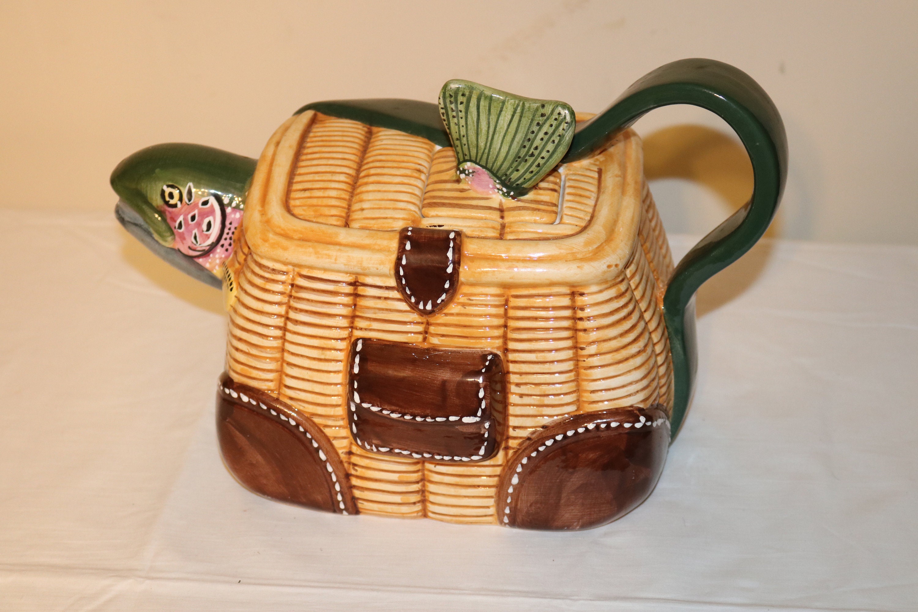 Teapot Fishing Creel Figural Fishing Basket Fly Fishing 1980s Hand Pai –  Antiques And Teacups