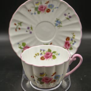 Vintage Shelley Rose & Red Daisy Cup and Saucer: Ludlow Bone China