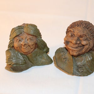 Vintage Tom Clark Gnome Nut Heads: Ella & Elk Pecan Resin Figurines