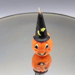 Vintage Gurley Halloween Jack-o-Lantern in Witch Hat Candle  - 1960s - Made in USA - No Label