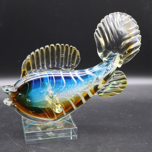 Vintage GCA Art Glass Murano Style Large Fish - 9x7 - Hand Blown