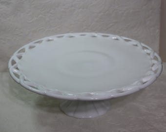 Vintage Colony Lace Pedestal Cake Plate - Milk Glass - Mid Century - 1960s