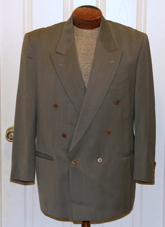 1980s Bottoli Men's Suit Jacket -Green Grey - Doub