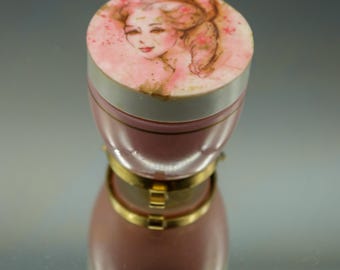 1950s Avon Cream Sachet Milk Glass Jar with Pink Princess Lid