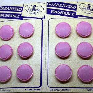 Vintage &quot;LaMode&quot; Pink Glass Buttons - Mint on Card - Circa 1952-55 - Made in Western Germany - Collectible Clothing Buttons - NOS