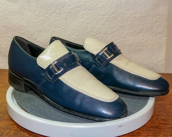 Vintage Men's Blue White Leather Shoes - 1960s - Leather Uppers - Man Made Soles - Size Unmarked