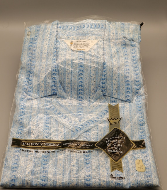 1970s Towncraft Men's Blue Print Pajamas - MIP - … - image 1