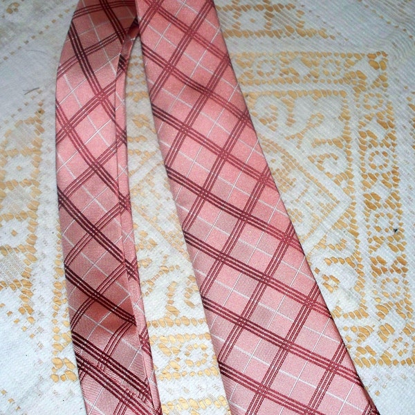 1990s The Tie Bar Men's Tie  - Pink Red White Plaid - Silk