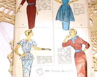1950s Mlle. Yvonne Marchand Dress Pattern  - Size 14 - Complete