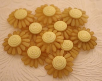 Set of 11 Butterscotch Celluloid Flower Buttons - 1.5" Self Shank