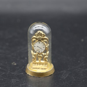 Vintage Dollhouse Miniature Anniversary Domed Clock - Metal Base & Clock - Plastic Dome