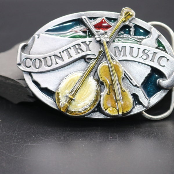 Siskiyou Belt Buckle, Country Music Buckle, Siskiyou Buckle Co, Banjo and Fiddle Buckle, Country Music Lover's Gift, Gift For Him