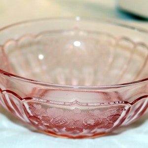 Vintage Pink Mayfair/Open Rose 2 Handle Cream Soup Bowl - Hocking Glass Co - 1931 to 37 - Pink Depression Glass