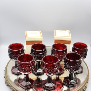 Vintage Avon Ruby Red Cape Cod Wine Goblets - Set of 9