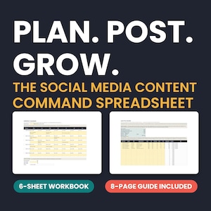 Social Media Content Command Spreadsheet | Planner, Caption Library, Analytics Tracker (Digital Download)
