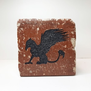 Griffin Sitting Silhouette Engraved Half Red Brick Bookend Shelf Decor