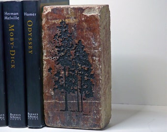 Brick Bookend With Trees Silhouette Shelf Décor
