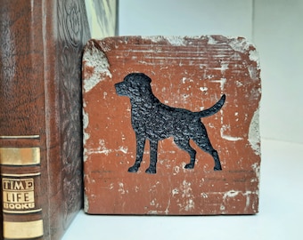 Labrador Retriever Silhouette Engraved Half Red Brick Bookend Shelf Décor