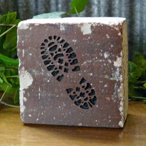 Hiking Boot Track Engraved Half Red Brick Bookend Shelf Décor
