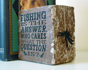 Fishing Is The Answer Engraved Red Decorative Brick Bookend