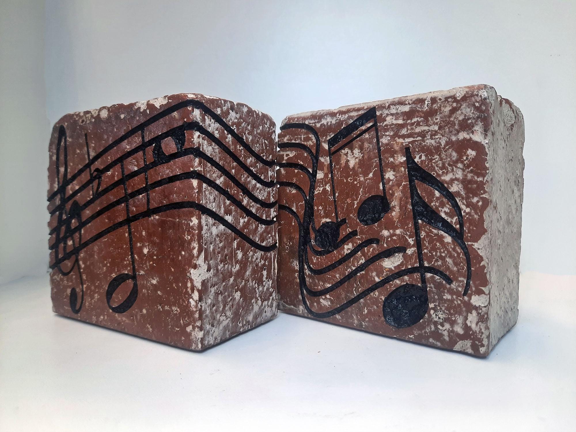Music Note Bookend Set Engraved Bricks - Etsy