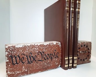 1776 Thirteen Colonies We The People Preamble to the Constitution  Engraved Brick Bookend Pair