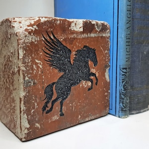 Pegasus Engraved Half Red Brick Bookend Shelf Decor