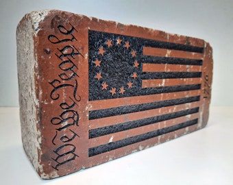 1776 Betsy Ross Flag With We The People Engraved Brick Bookend Home Decor