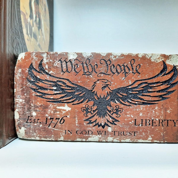 We The People Eagle Engraved Brick Bookend For Home, Office, or Library