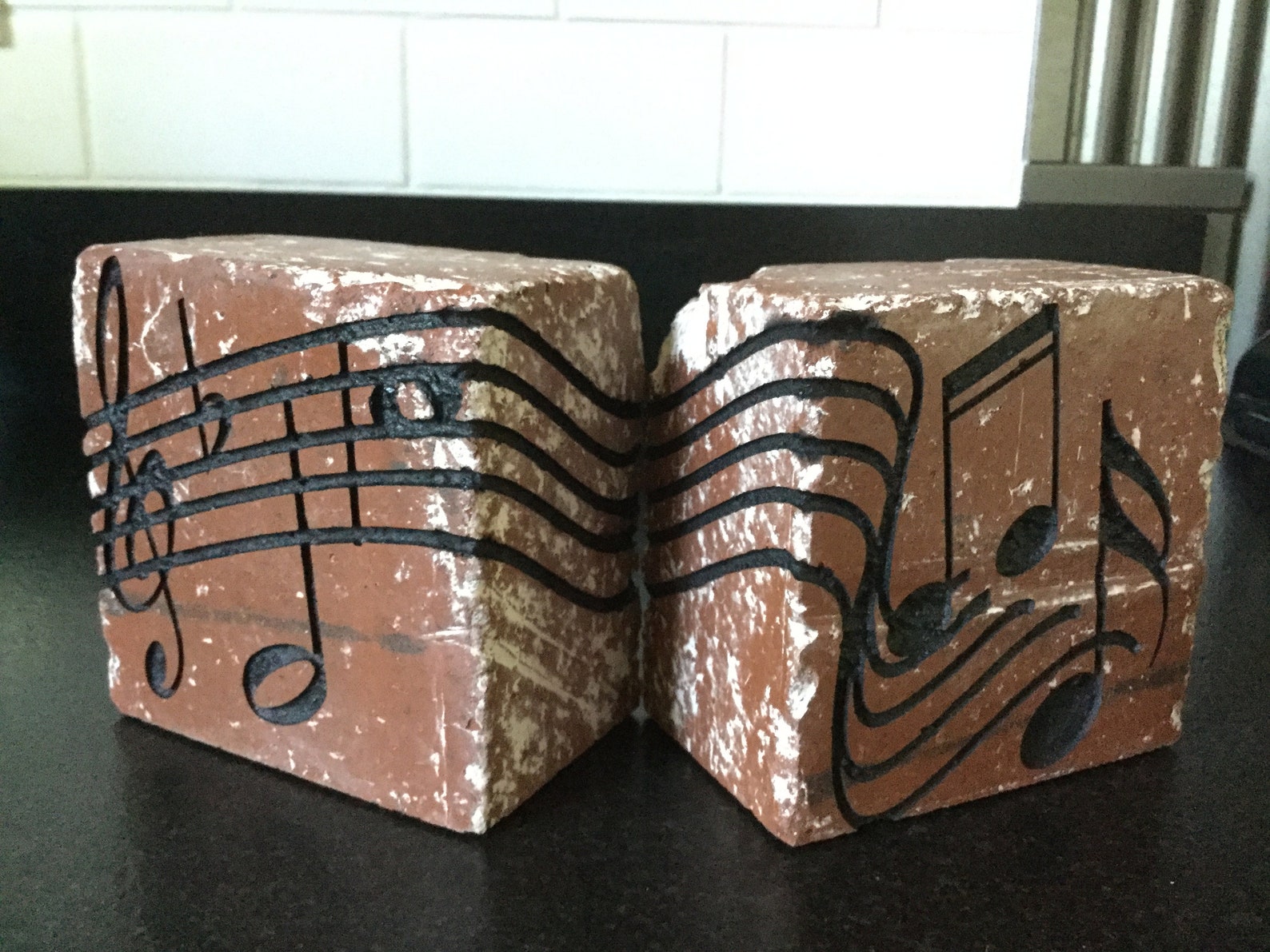 Music Engraved Clay Brick Bookends Etsy