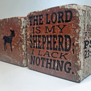 Psalm 23 The Lord Is My Shepherd and Baby Sheep Silhouette Engraved Brick Bookend Pair