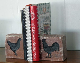 Rooster and Chicken Country Farm House Decor Vintage Brick Bookends