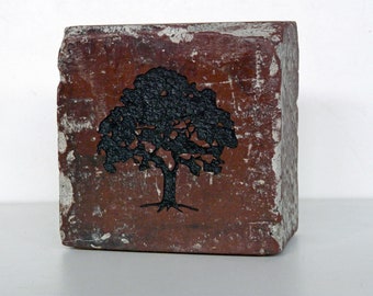 Oak Tree Engraved Half Red Brick Bookend