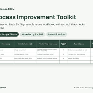 Lean Six Sigma Procesverbeteringstoolkit | FMEA, SIPOC, A3, Visgraatdiagram, RACI, Gantt (Digitale download) afbeelding 1