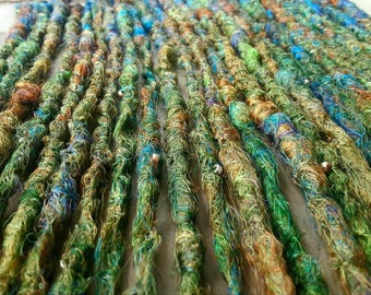 Now we fully understand the term proud as a peacock Fiber Bead Artisan jewelry bead Textile bead Set of 8 Fabric Beads Dreadlock tube